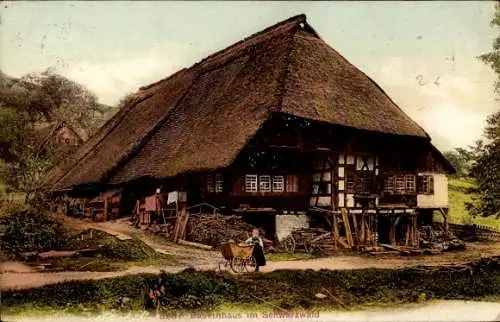 Ak Bauernhaus im Schwarzwald, Kinderwagen