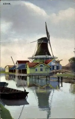 Ak Edam Nordholland, Windmühle am Flussufer, Photochromie, Nenke und Ostermaier 1436