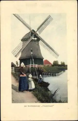 Ak Volendam Nordholland, Windmühle, Frau und Kinder