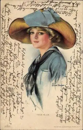 Künstler Ak Harper, Frau mit großem Hut, Gemaltes Porträt