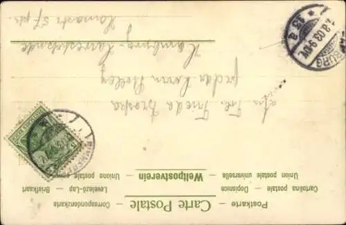 Litho Gemaltes Porträt einer Frau, Perlen, Blumen