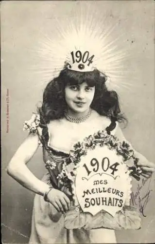 Ak Glückwunsch Neujahr 1904, Mädchen als Neues Jahr, Portrait