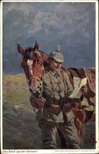 Künstler Ak van der Venne, F., Der Brief aus der Heimat, Soldat mit Pferd