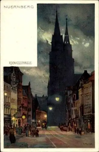 Künstler Litho Mutter, K., Nürnberg in Mittelfranken Bayern, Königsstraße bei Nacht