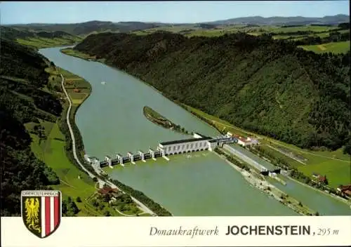 Ak Jochenstein an der Donau Oberösterreich, Donaukraftwerk, Luftbild