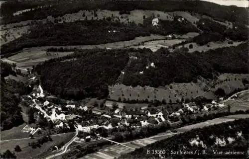 Ak Soyhières Kanton Jura, Luftbild vom Ort, Hotel Jura