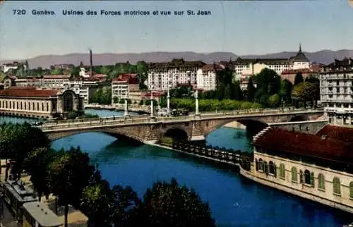 Ak Genf Genf Schweiz, Kraftwerke und Blick auf Saint Jean