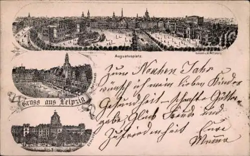 Vorläufer Litho Leipzig in Sachsen, Augustusplatz, Rathaus, Schloss, 1891