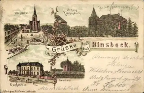 Litho Hinsbeck Nettetal am Niederrhein, Krankenhaus, Schloss Krickenbeck, Kreuzberg