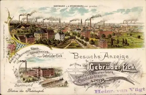 Litho Dortmund im Ruhrgebiet, Gebrüder Eick, Dampfzuckerwarenfabrik