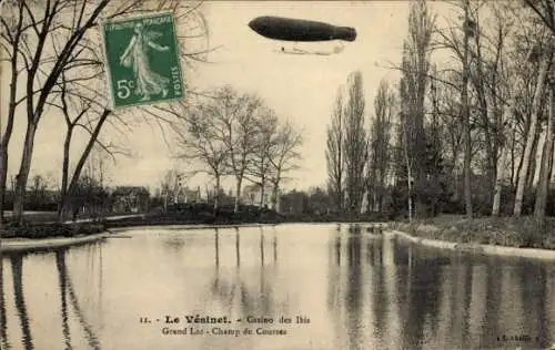 Ak Le Vésinet Yvelines, Casino des Ibis, Grand Lac, Pferderennbahn, Zeppelin