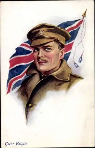 Ak Britischer Soldat in Uniform, Britische Fahne