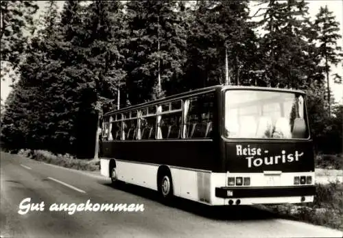 Ak Gut angekommen, Reisetourist, Ikarus Omnibus