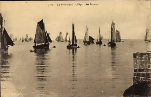 Ak Concarneau Finistère, Abfahrt der Boote