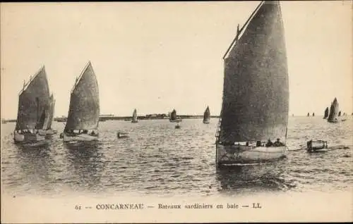 Ak Concarneau Finistère, Sardinenboote in der Bucht