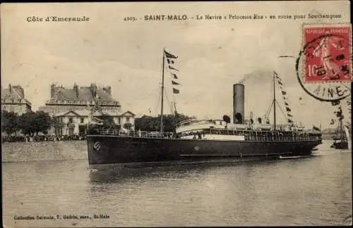 Ak Saint Malo Ille et Vilaine Bretagne, Das Schiff Princess Ena auf dem Weg nach Southampton