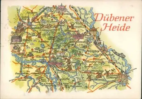 Landkarten Ak Torgau an der Elbe, Dübener Heide, Bad Schmiedeberg, Kemberg