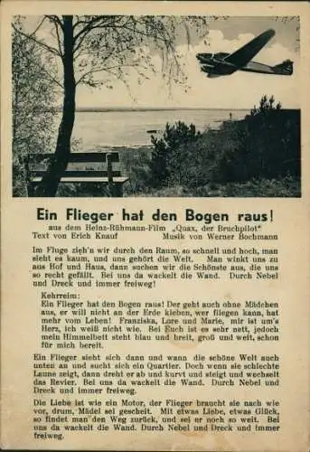 Lied Ak Ein Flieger hat den Boden raus, Musik von Werner Bochmann, Text von Erich Knauf