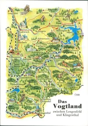 Landkarten Ak Lengenfeld im Vogtland Sachsen, Klingenthal, Rodewisch, Auerbach