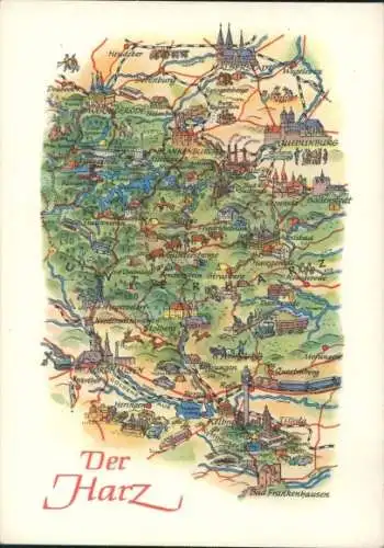 Landkarten Ak Quedlinburg im Harz, Nordhausen, Wernigerode, Halberstadt, Blankenburg