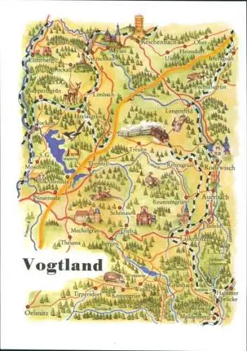 Landkarten Ak Oelsnitz im Vogtland, Vogtland zwischen Reichenbach, Oelsnitz und Muldenberg