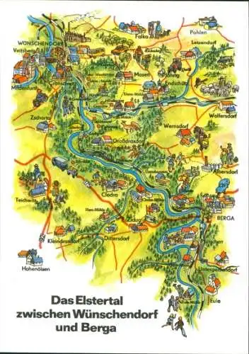 Landkarten Ak Wünschendorf an der Elster, Elstertal zwischen Wünschendorf und Berga