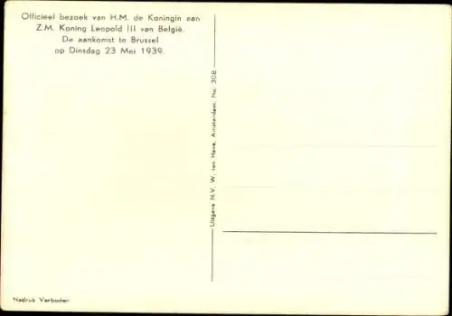 Ak Brüssel, Königin Wilhelmina der Niederlande, König Leopold III von Belgien, Handkuss