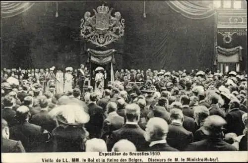 Ak Bruxelles Brüssel, Exposition 1910, Visite de LL.MM. le Roi et la Reine des Belges