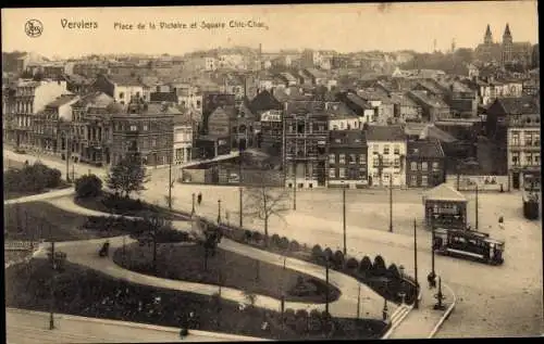 Ak Verviers Wallonien Lüttich, Place de la Victoire, Square Chic-Chac, Straßenbahn