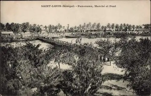 Ak Saint Louis Senegal, Panorama, Markt und Brücke