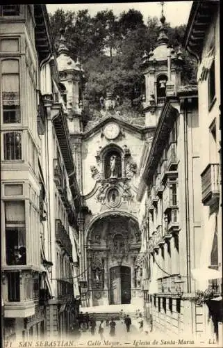 Ak Donostia San Sebastian Baskenland, Calle Mayor, Kirche Santa Maria