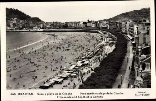 Ak Donostia San Sebastian Baskenland, Concha, Strand und Promenade