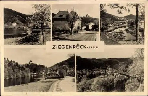 Ak Ziegenrück am Schiefergebirge Thüringen, Teilansicht, Straßenpartien, Blick auf die Saale