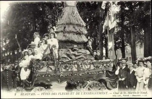 Ak Beauvais Oise, Blumen- und Bildungsfestival, Festwagen von Saint-Martin-le-Noeud