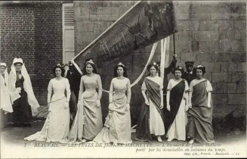 Ak Beauvais Oise, Jeanne Hachettes Feierlichkeiten, Jeanne Hachettes Banner