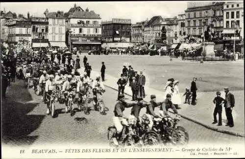 Ak Beauvais Oise, Blumen- und Bildungsfestival, Radfahrergruppe