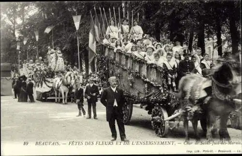 Ak Beauvais Oise, Blumen- und Bildungsfestivals, Festwagen von Saint-Just-des-Marais