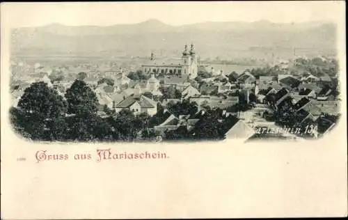 Ak Bohosudov Mariaschein Region Aussig, Panorama, Kirche
