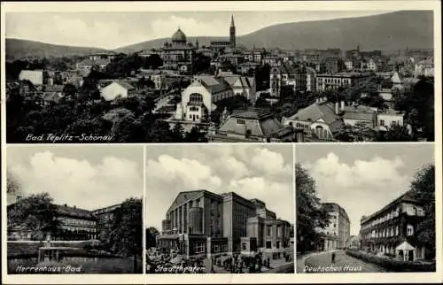 Ak Teplice Šanov Teplitz Schönau Region Aussig, Panorama, Herrenhaus Bad, Stadttheater