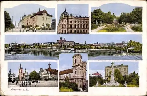 Ak Litoměřice Leitmeritz Region Aussig, Panorama, Kirche, Marktplatz, Park
