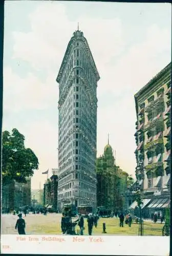 Glitzer Ak New York City USA, Flat Iron Buildings