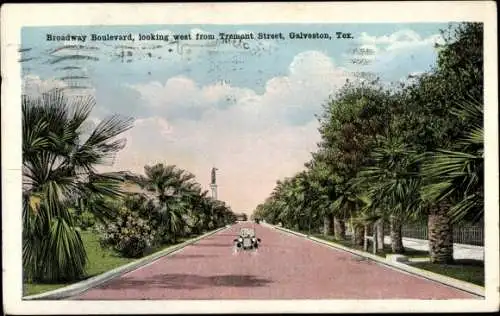 Ak Galveston Texas USA, Broadway Boulevard, looking west from Tramont Street