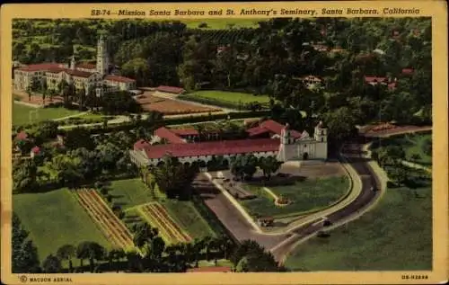Ak Santa Barbara Kalifornien USA, Mission, St. Antony's Seminary, Luftbild