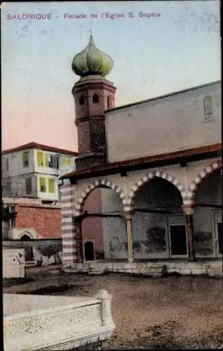 Ak Thessaloniki Griechenland, Fassade der Kirche St. Sophia, Kirchenfassade