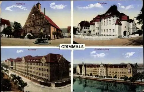 Ak Grimma in Sachsen, Fürstenschule, Seminar, Rathaus, Kaserne