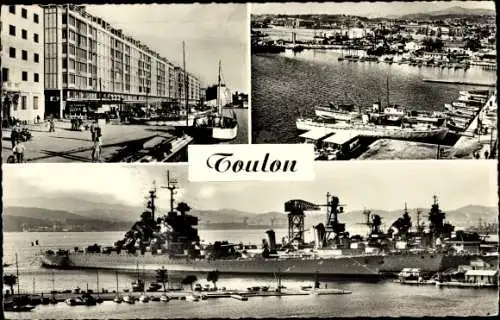 Ak Toulon-Var, Promenade, Hafen, franz. Kriegsschiff