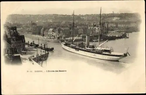 Ak Dieppe Seine Maritime, Eingang zu den Becken