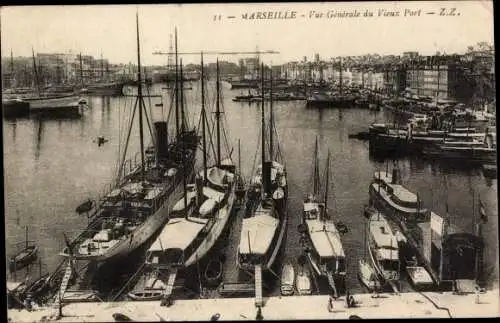 Ak Marseille Bouches du Rhône, Gesamtansicht des Alten Hafens