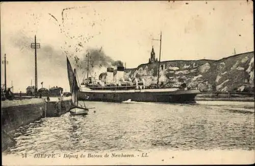 Ak Dieppe Seine Maritime, Abfahrt des Bootes von Newhaven