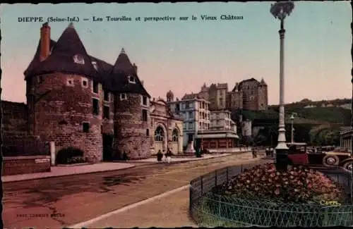 Ak Dieppe Seine Maritime, Les Tourelles et perspective sur le Vieux Chateau